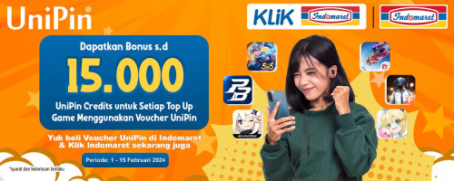 Beli Voucher UniPin di Indomaret atau Klik Indomaret Dapatkan BONUS SAMPAI 15,000!